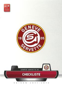 2011-12 PCAS Swiss National League #SNL-105 Checkliste Genève-Servette HC Front