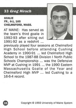 1992-93 Irving Maine Black Bears (NCAA) #35 Greg Hirsch Back