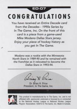 2013-14 In The Game Decades 1990s - Entire Decade Black #ED-07 Mike Modano Back