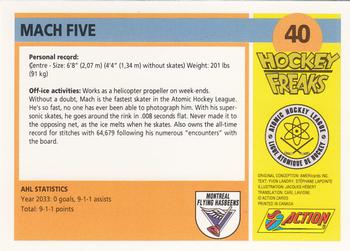 1992 Action Hockey Freaks #40 Mach Five Back