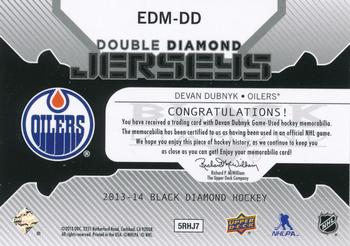 2013-14 Upper Deck Black Diamond - Double Diamond Jerseys #EDM-DD Devan Dubnyk Back
