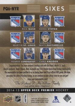 2014-15 Upper Deck Premier - Premier Sixes #PQ6-NYR Rick Nash / Martin St. Louis / Henrik Lundqvist / Derek Stepan / Mats Zuccarello / Chris Kreider Back