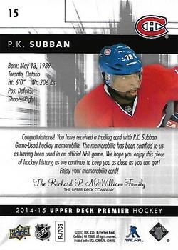 2014-15 Upper Deck Premier - Silver Spectrum #15 P.K. Subban Back