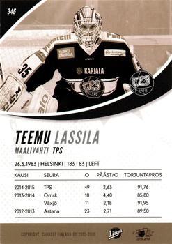 2015-16 Cardset Finland #346 Teemu Lassila Back