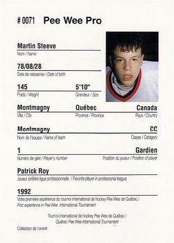 1992 Quebec International Pee-Wee Tournament #0071 Steeve Martin Back