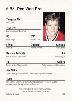 1992 Quebec International Pee-Wee Tournament #1252 Alex Tanguay Back
