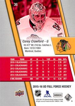 2015-16 Upper Deck Full Force #36 Corey Crawford Back