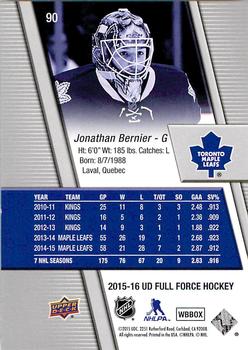2015-16 Upper Deck Full Force #90 Jonathan Bernier Back