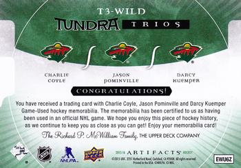 2015-16 Upper Deck Artifacts - Tundra Trios Green #T3-WILD Charlie Coyle / Jason Pominville / Darcy Kuemper Back