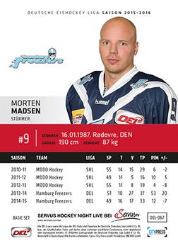 2015-16 Playercards Basic Serie 1 (DEL) #DEL-067 Morten Madsen Back