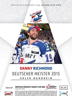 2015-16 Playercards Basic Serie 1 (DEL) #DEL-293 Danny Richmond Back