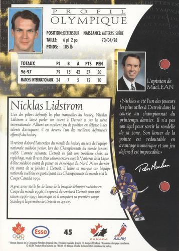 1997 Esso Olympic Hockey Heroes French #45 Nicklas Lidstrom Back