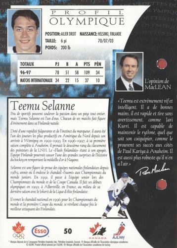 1997 Esso Olympic Hockey Heroes French #50 Teemu Selanne Back