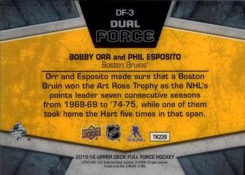 2015-16 Upper Deck Full Force - Dual Force #DF-3 Bobby Orr / Phil Esposito Back