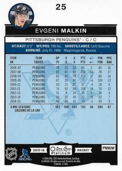 2015-16 O-Pee-Chee Platinum #25 Evgeni Malkin Back