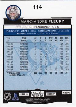 2015-16 O-Pee-Chee Platinum #114 Marc-Andre Fleury Back