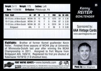 2012-13 Choice Fort Wayne Komets (ECHL) #25 Kenny Reiter Back