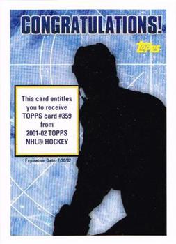 2001-02 Topps - Rookie Redemptions #NNO Card #359 Front