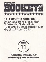 1971-72 Williams Hockey (Swedish) #11 Lars-Erik Sjoberg Back