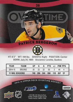 2015-16 Upper Deck Overtime - Red #28 Patrice Bergeron Back
