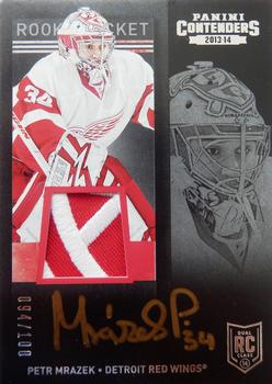 2013-14 Panini Contenders - Rookie Ticket Signature Patch #214 Petr Mrazek Front