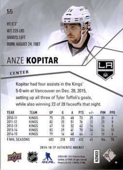 2015-16 SP Authentic #55 Anze Kopitar Back