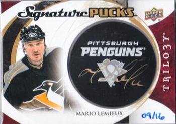 2015-16 Upper Deck Trilogy - Signature Pucks Retro Logo #SP-LE Mario Lemieux Front