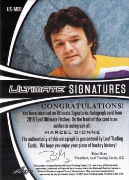 2015 Leaf Ultimate - Ultimate Signatures Silver #US-MD1 Marcel Dionne Back
