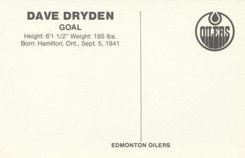 1979-80 Edmonton Oilers Postcards #NNO Dave Dryden Back