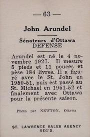 1952-53 St. Lawrence Sales (QSHL) #63 Johnny Arundel Back