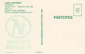 1983-84 Minnesota North Stars Postcards #NNO Lars Lindgren Back