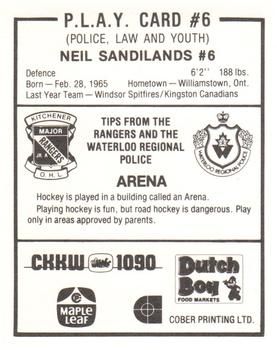 1983-84 Kitchener Rangers (OHL) Police #6 Neil Sandilands Back