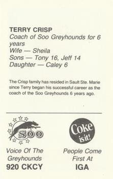 1984-85 Sault Ste. Marie Greyhounds (OHL) #NNO Terry Crisp Back