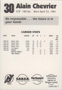 1987-88 Topps Hockey Card #58 Alain Chevrier - NJ Devils - goalie