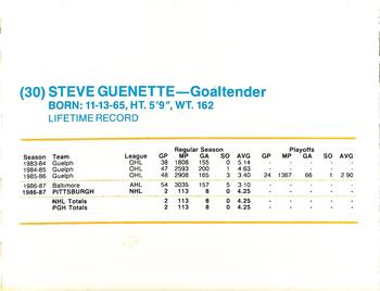 1987-88 Kodak Pittsburgh Penguins #NNO Steve Guenette Back