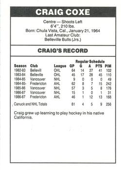 1987-88 Shell Oil Vancouver Canucks #NNO Craig Coxe Back