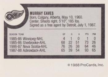 1988-89 ProCards Adirondack Red Wings (AHL) #NNO Murray Eaves Back