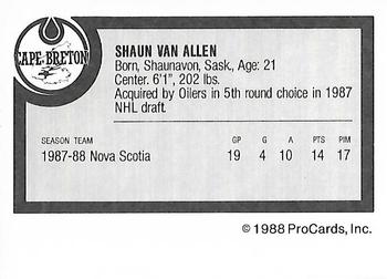 1988-89 ProCards Cape Breton Oilers (AHL) #NNO Shaun Van Allen Back