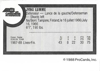 1988-89 ProCards Sherbrooke Canadiens (AHL) #NNO Jyrki Lumme Back