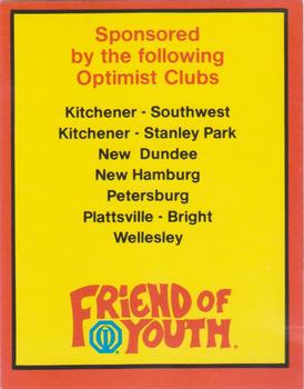 1990-91 Kitchener Rangers (OHL) Police #30 Optimist Sponsor Card Front