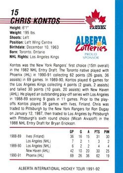 1991-92 Alberta Lotteries Canada's National Team #NNO Chris Kontos Back