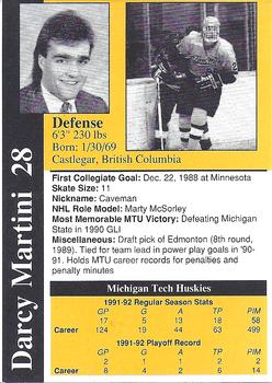 1991-92 Michigan Tech Huskies (NCAA) #NNO Darcy Martini Back