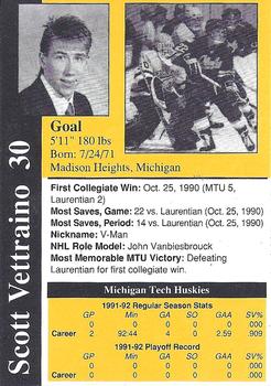 1991-92 Michigan Tech Huskies (NCAA) #NNO Scott Vettraino Back
