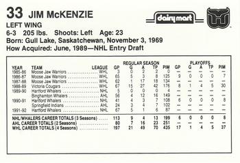 1992-93 Dairy Mart Hartford Whalers #NNO Jim McKenzie Back