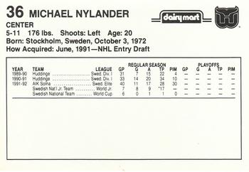 1992-93 Dairy Mart Hartford Whalers #NNO Michael Nylander Back