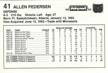 1992-93 Dairy Mart Hartford Whalers #NNO Allen Pedersen Back