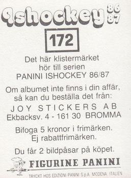 1986-87 Panini Ishockey (Swedish) Stickers #172 Roger Åkerström Back