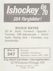 1969-70 Williams Ishockey (Swedish) #347 Richie Bayes Back