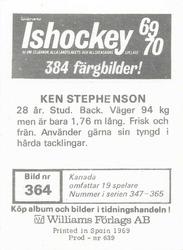 1969-70 Williams Ishockey (Swedish) #364 Ken Stephenson Back