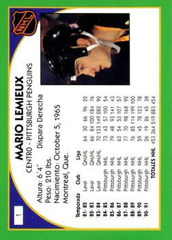 1992-93 All World Mario Lemieux (Unlicensed) #1 Mario Lemieux Back